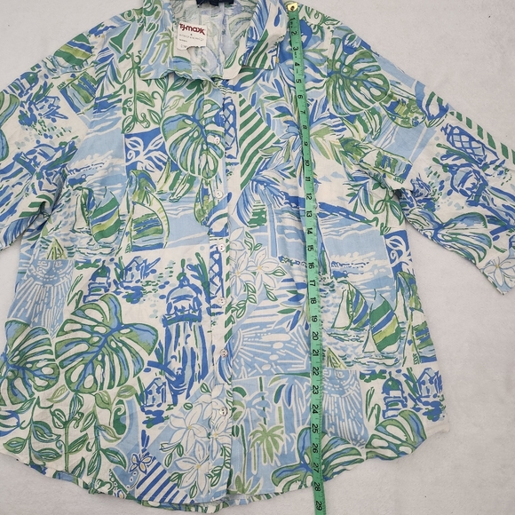 RACHEL ROY Linen Blend Lightweight Button Down Shirt Tropical Leaf Print 1X NWT - Picture 9 of 10